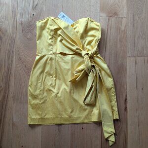 French Connection Yellow Whisper Strapless Dress with Pockets & Bow - with tags